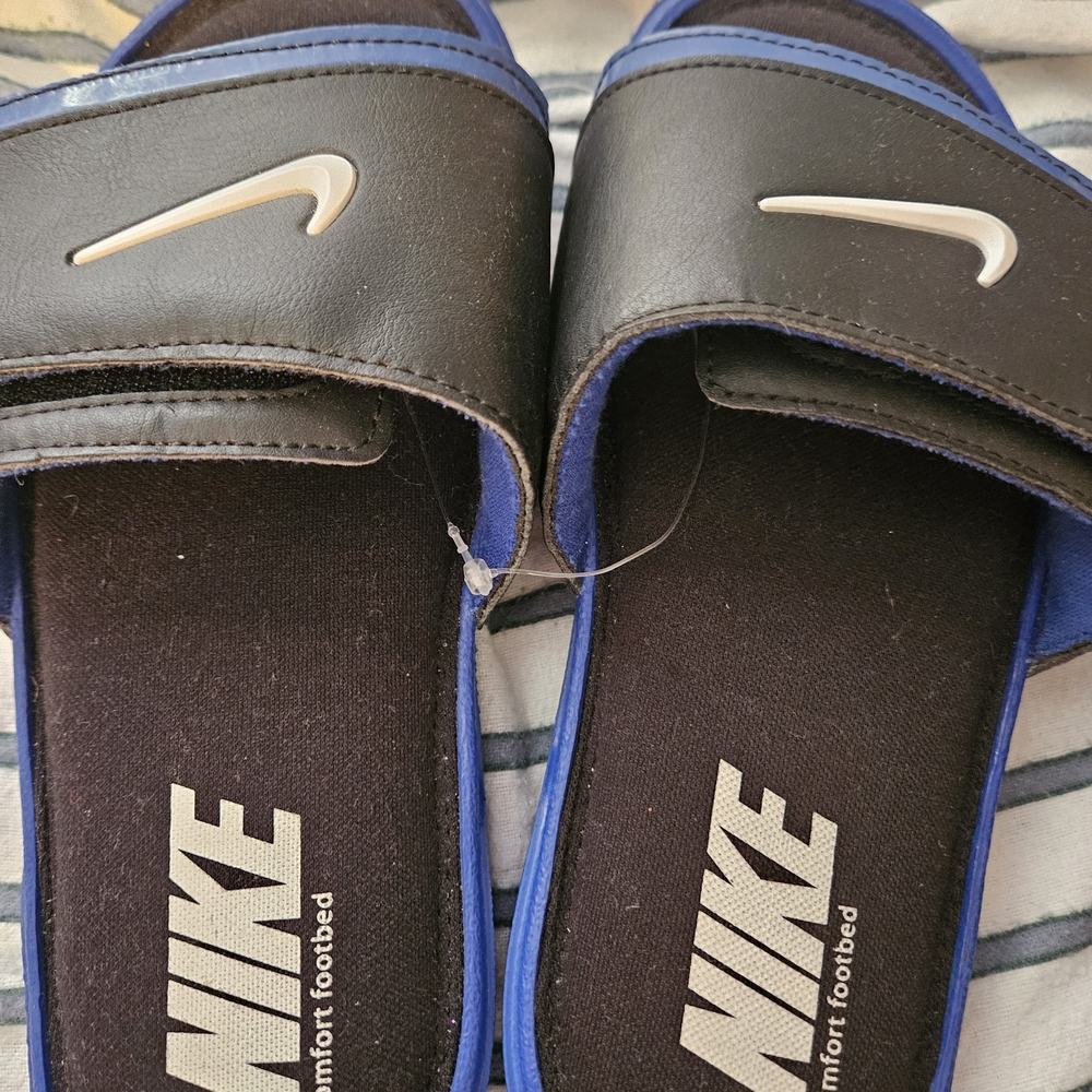 Nike Black and Blue Slide Sandals